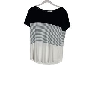 Women's Fashion Three Tone striped casual crew neck T-shirt Size Medium